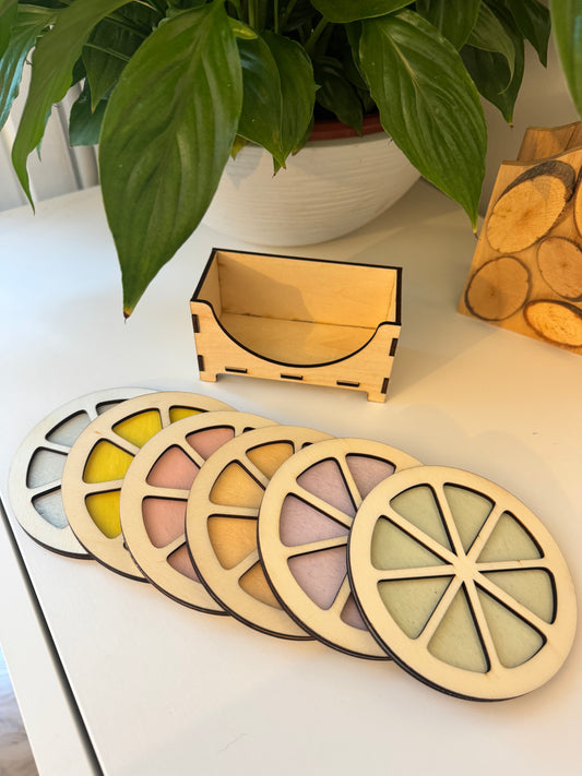 Sous-verres en contreplaqué de peuplier – Naturels & Écologiques agrumes pastels