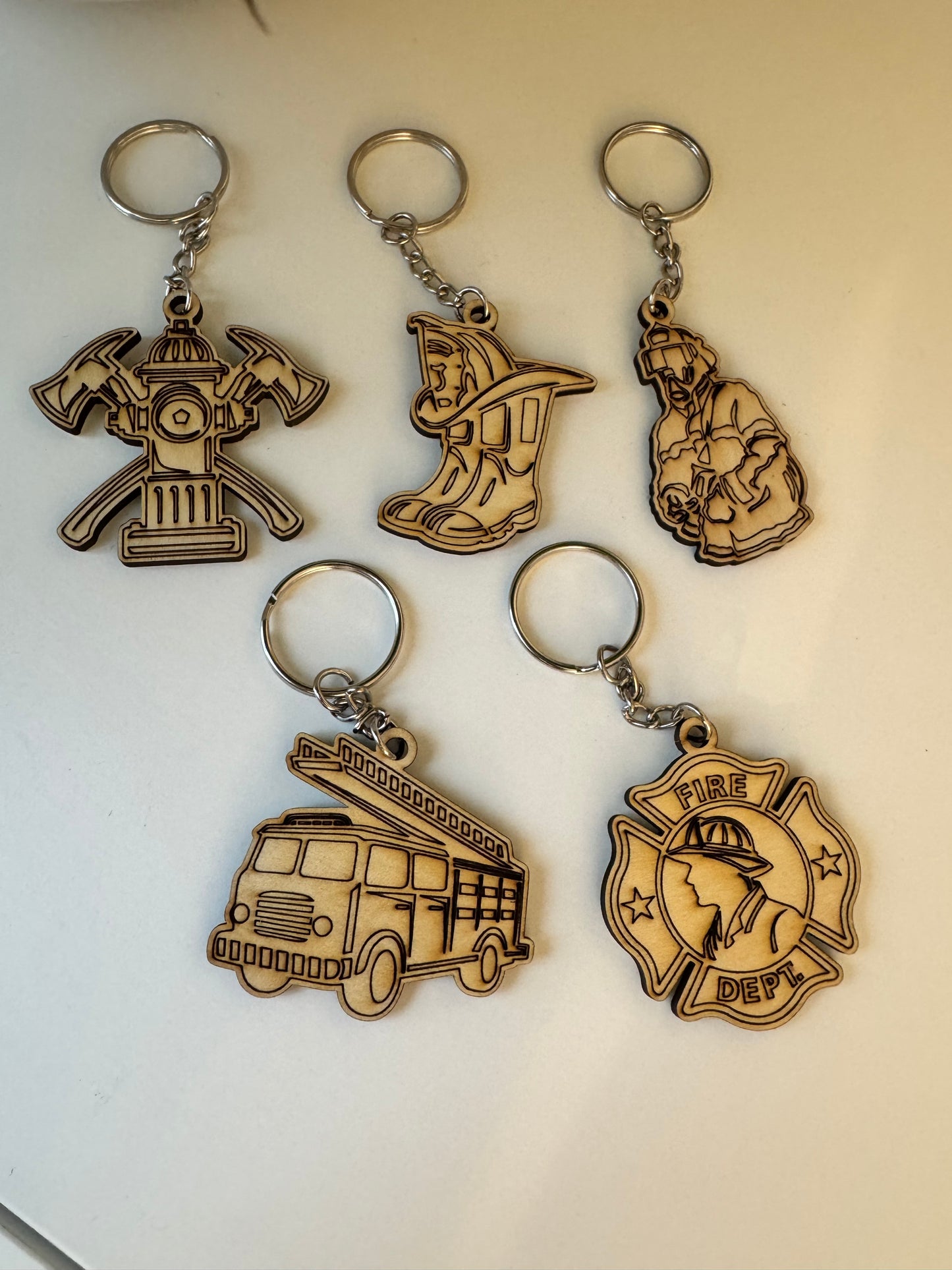 Porte-clés en Contreplaqué – Naturel, Léger collection pompiers