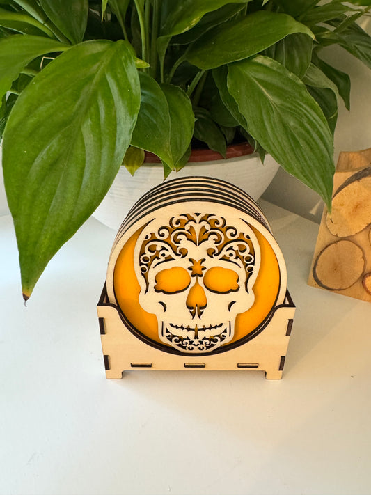 Sous-verres en contreplaqué de peuplier – Naturels & Écologiques têtes de mort / skull