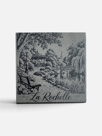 Sous-verre en ardoise gravé inspiré du parc Charruyer à La Rochelle
