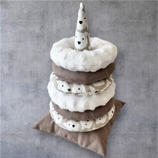 Anneau à empiler en tissu pour bébé – Jouet d’éveil doux et sensoriel