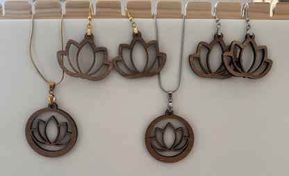 Parure boucles d'oreilles et colier en Contreplaqué de Peuplier