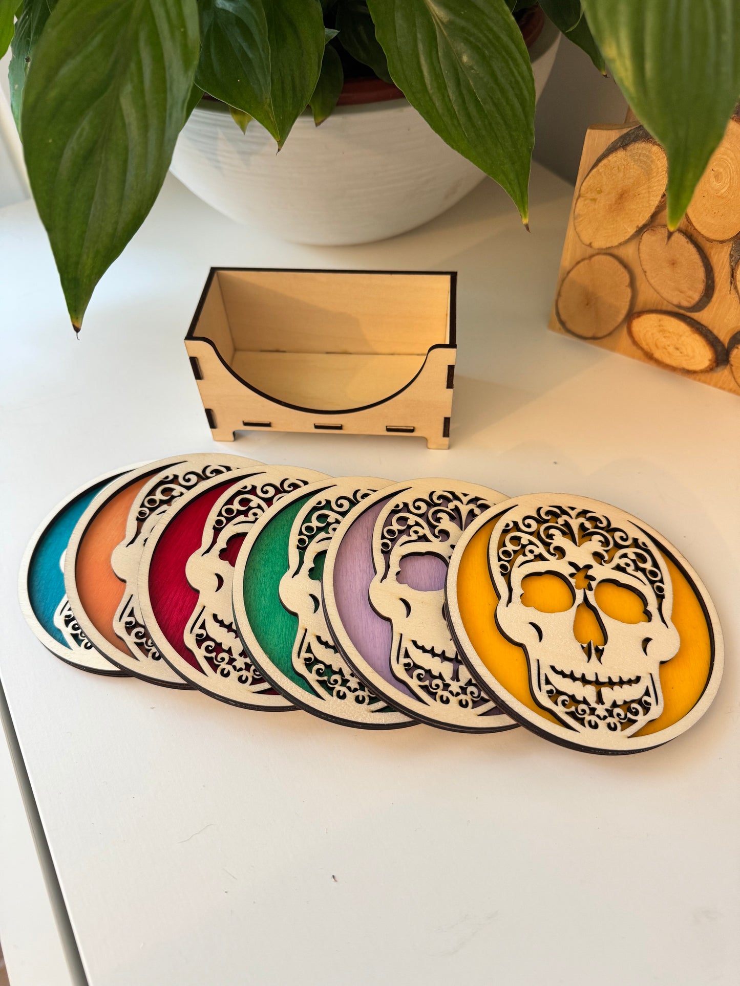 Sous-verres en contreplaqué de peuplier – Naturels & Écologiques têtes de mort / skull