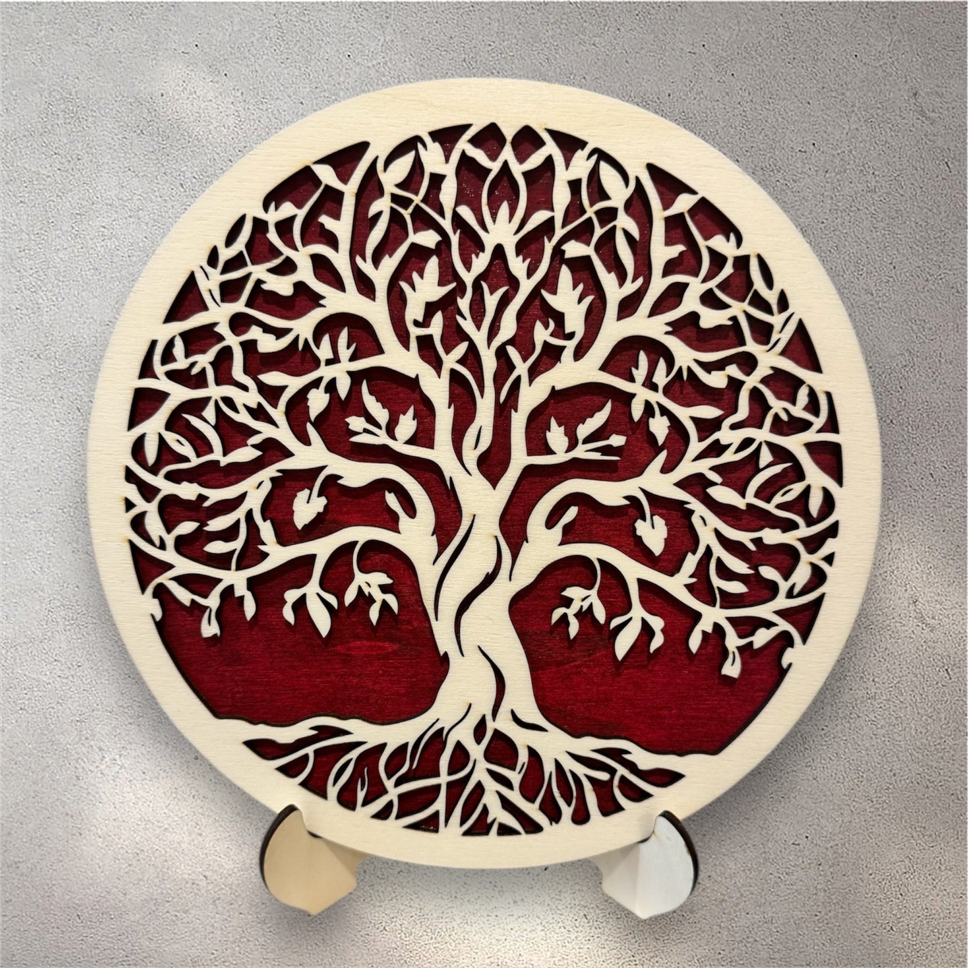 Arbre de vie en bois personnalisé sur socle Bordeaux – Cadeau familial unique à poser - GreenbyMilie