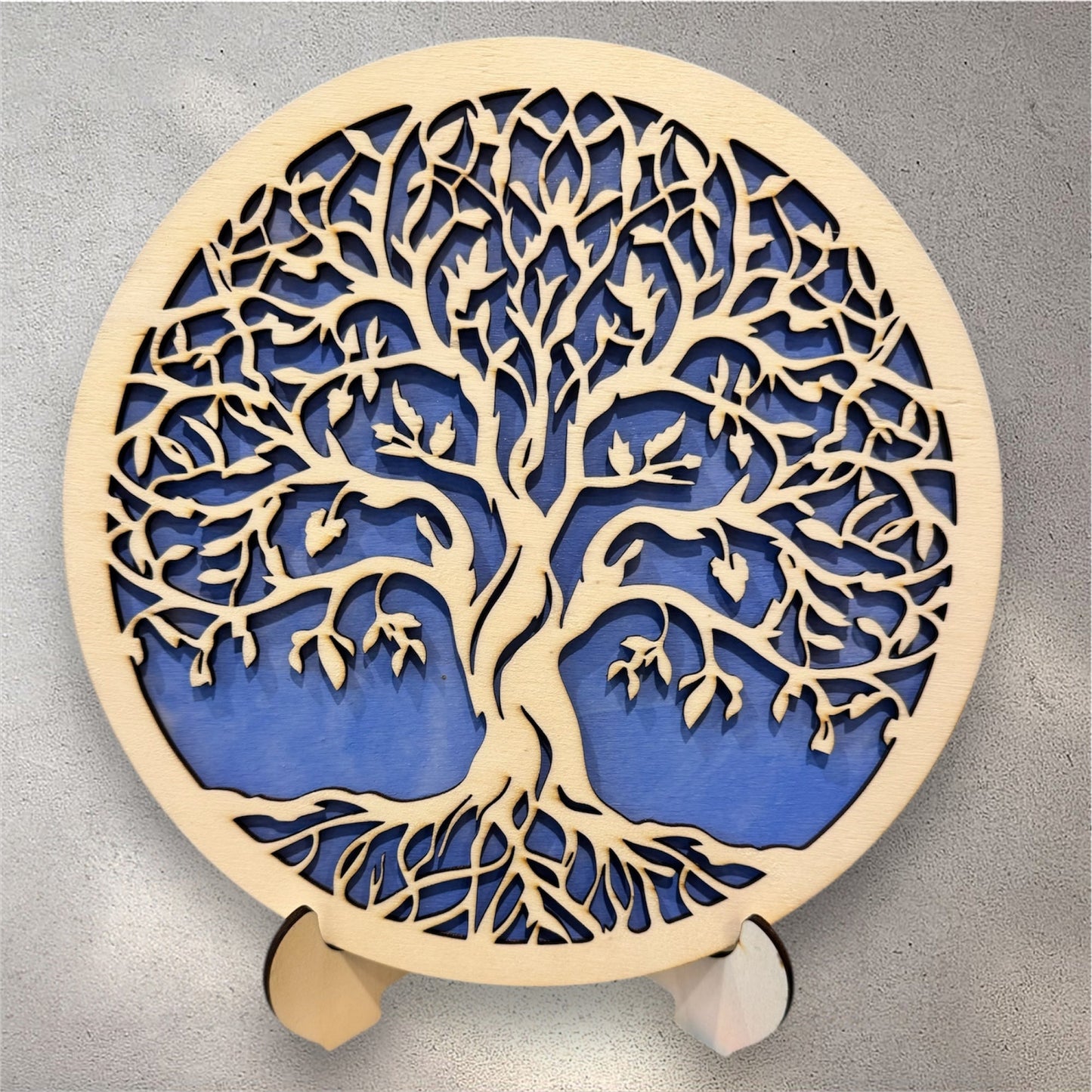 Arbre de vie en bois personnalisé sur socle Bleu – Cadeau familial unique à poser - GreenbyMilie