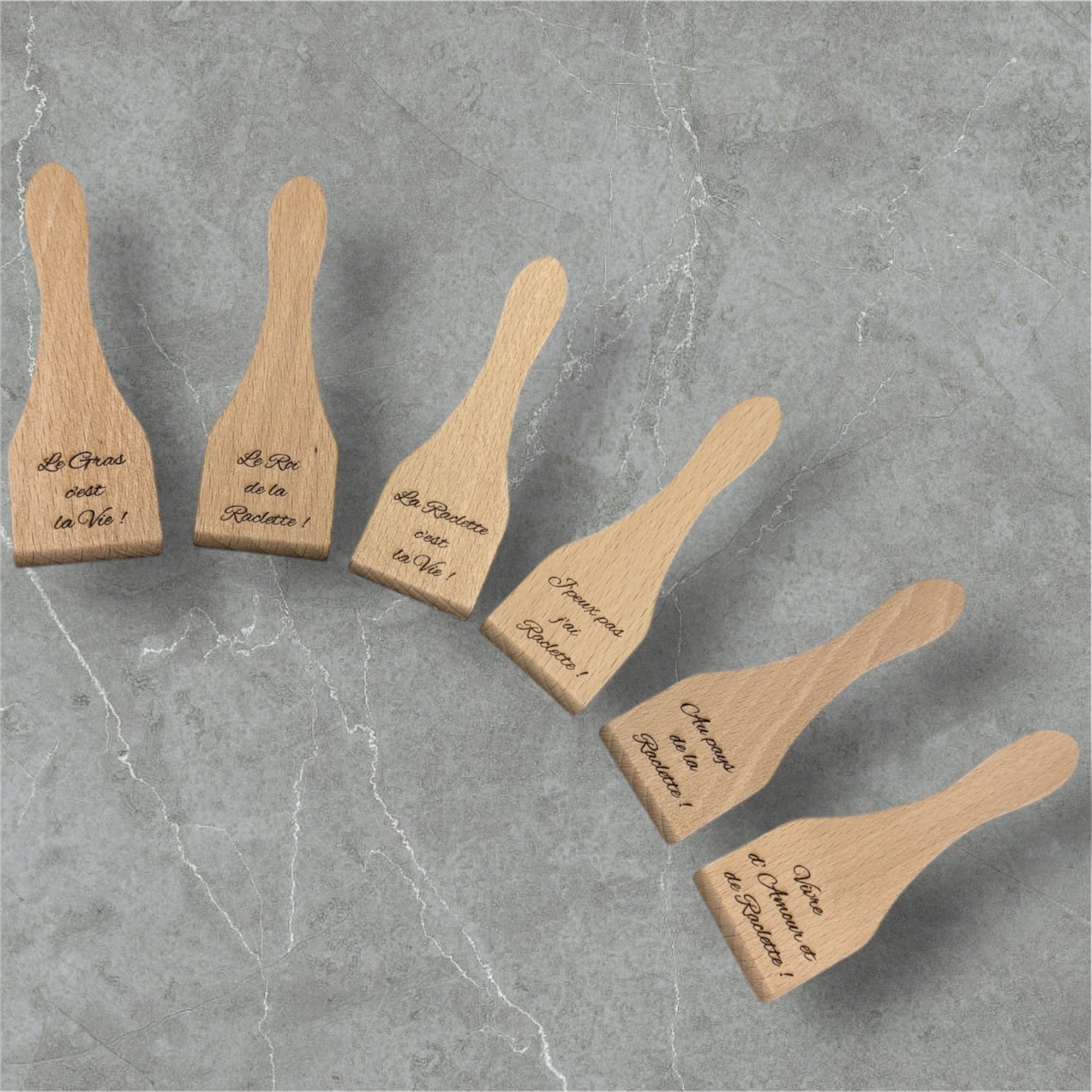 Lot de 6 spatules en bois à raclette personnalisées - GreenbyMilie