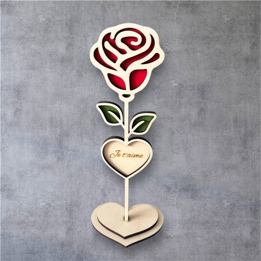 Rose décorative sur pied en bois – Objet déco naturel et élégant - GreenbyMilie