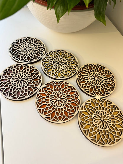 Sous - verres en contreplaqué de peuplier – Naturels & Écologiques fleur mandala marron - GreenbyMilie