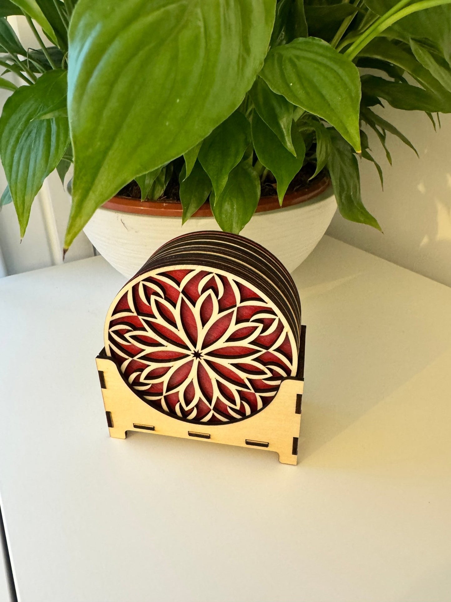 Sous - verres en contreplaqué de peuplier – Naturels & Écologiques fleur mandala multicolore - GreenbyMilie