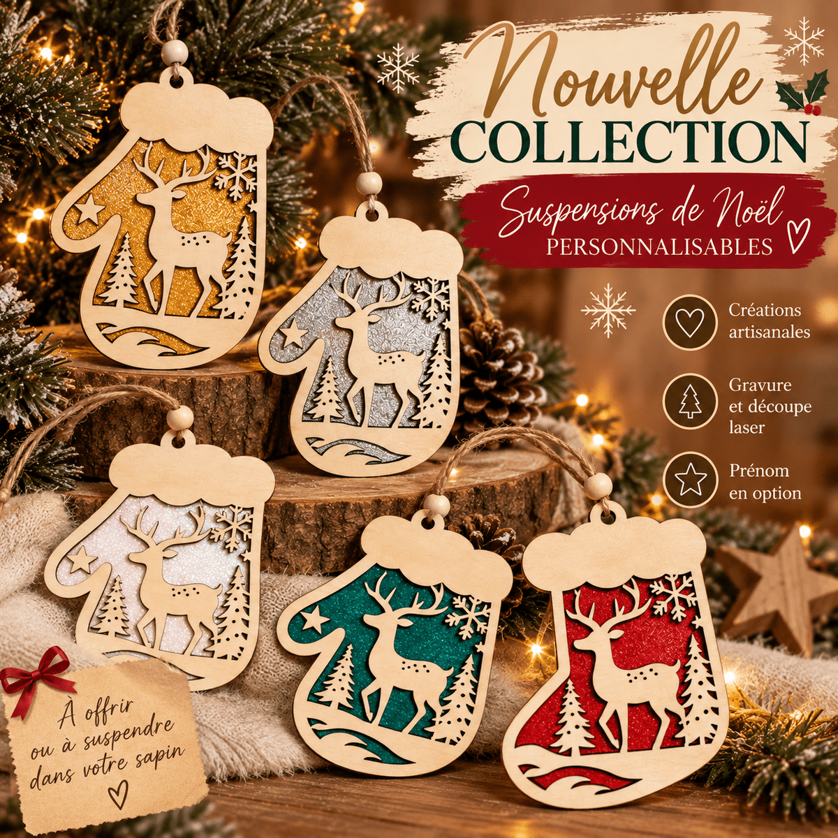 Suspensions de Noël en bois – Bottes et moufles personnalisables - GreenbyMilie