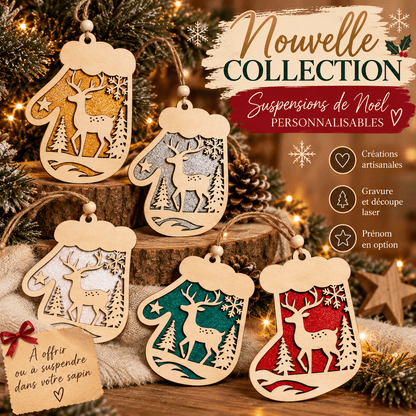 Suspensions de Noël en bois – Bottes et moufles personnalisables - GreenbyMilie