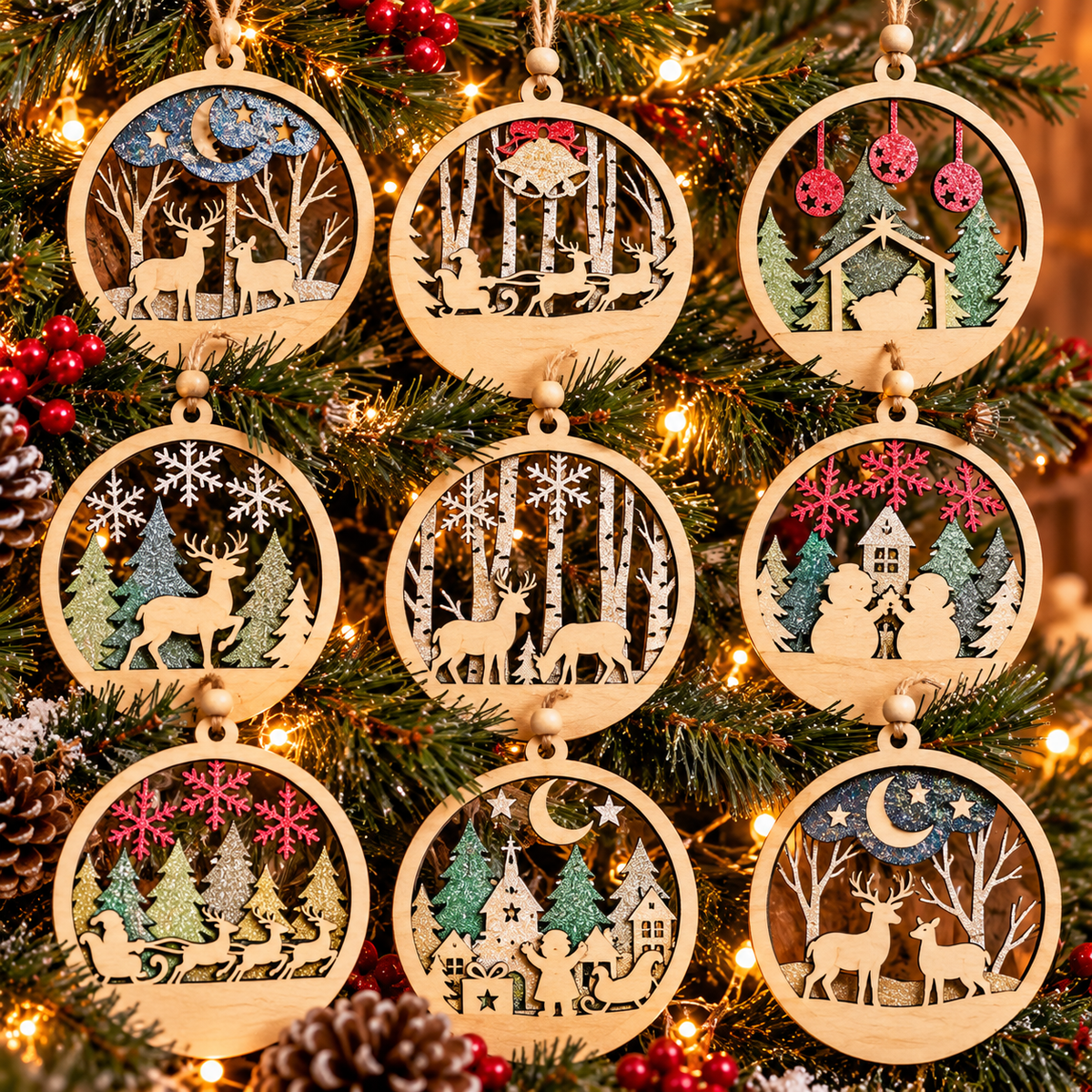 Suspensions de Noël en bois – Décorations artisanales pour sapin - GreenbyMilie